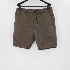 John varvatos shorts men's 33 8" flat front chino olive green cotton linen